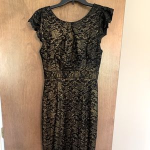 Allen B gold foil midi dress.